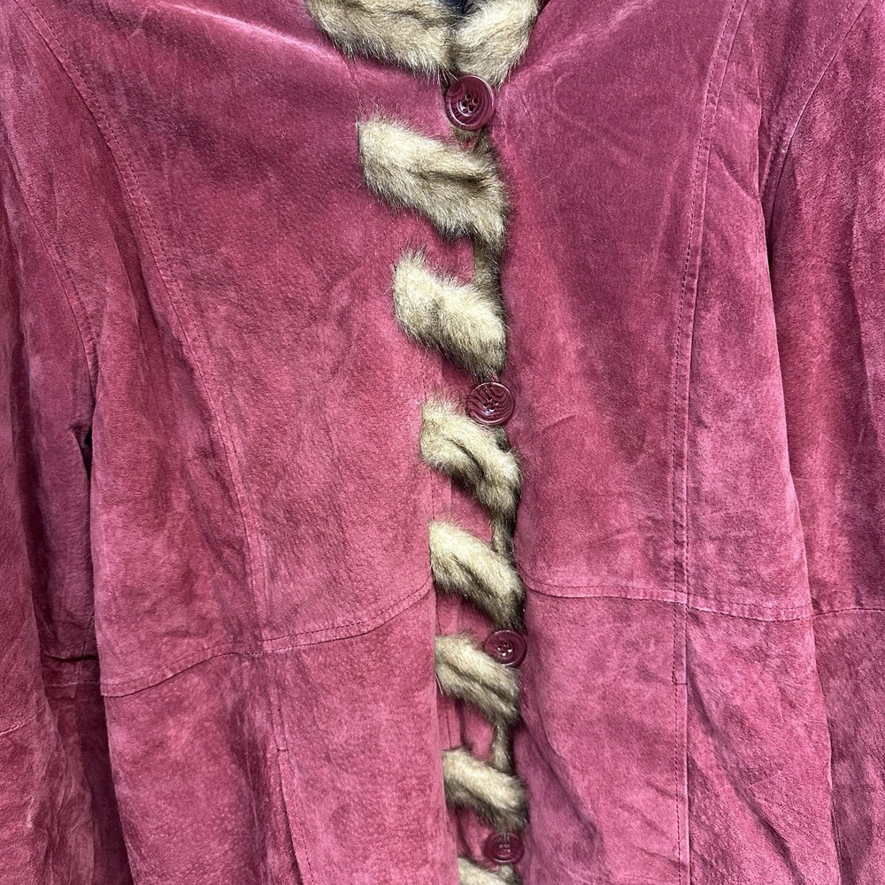 Vintage Dennis Basso Women's Burgundy Suede Leather Faux Fur Lined‎ Coat Medium - Picture 2 of 11